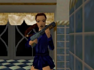 Lara Croft, dans sa salle de bain, prête à nous abbatre !